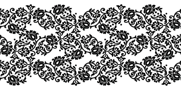 Naadloze Zwarte Witte Paisley Rand — Stockvector