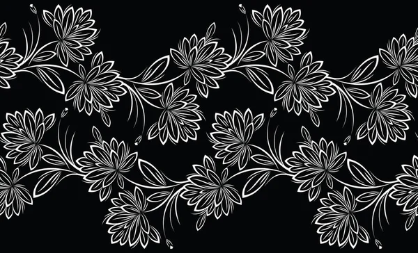 Bordure Florale Vectorielle Noir Blanc Sans Couture — Image vectorielle