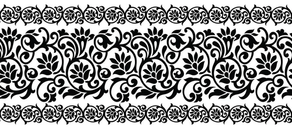 Płynne Czarno Białe Vintage Kwiatowa Granica — Wektor stockowy