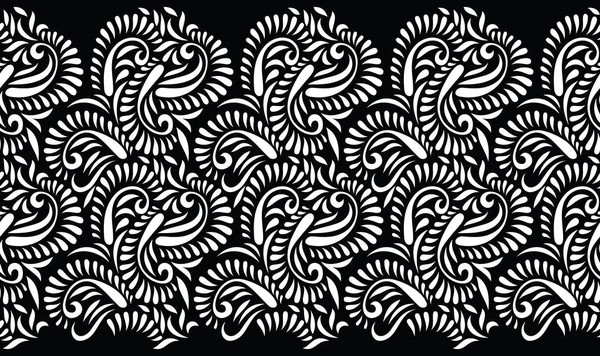 Bordure Paisley Vintage Noir Blanc Sans Couture — Image vectorielle