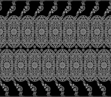 Kusursuz siyah ve beyaz çiçekli kenar