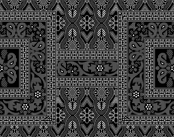Naadloze Zwart Wit Traditionele Indiase Textiel Stof Grens — Stockfoto