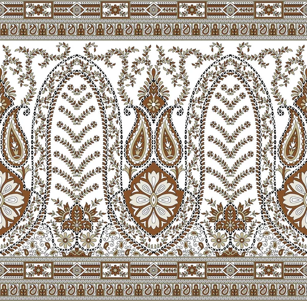 Sömlös Traditionella Indiska Paisley Textila Tyget Gränsen — Stockfoto