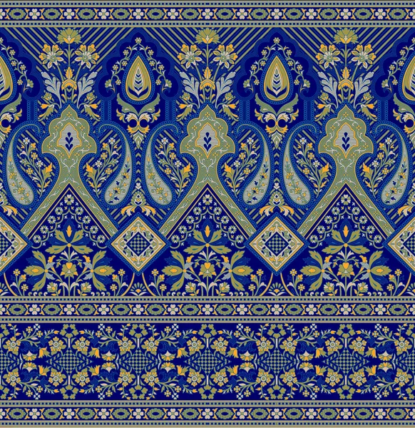 Blu Senza Cuciture Tradizionale Indiano Confine Paisley Tessile — Foto Stock