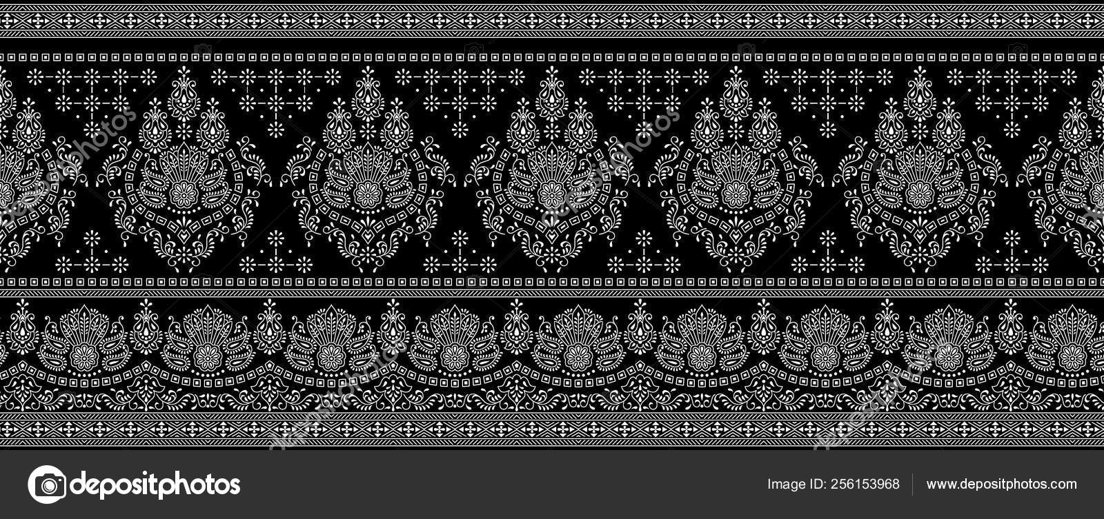 Seamless Traditional Indian Black White Textile Fabric Border Stock ...