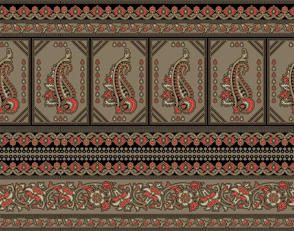 Seamless Traditional Indian Textile Paisley Border — Stock Photo, Image