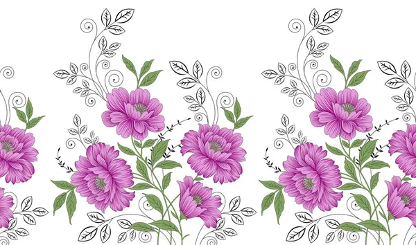 Borde Floral Textil Rosa Sin Costuras — Foto de Stock