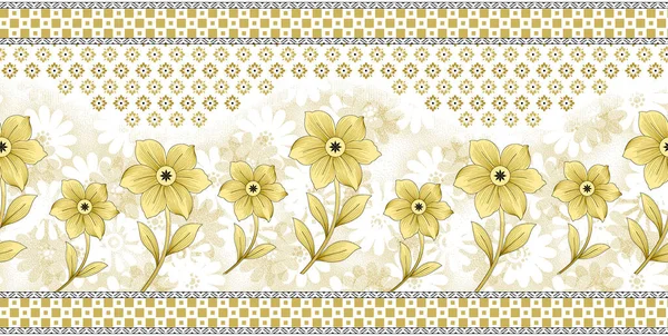 Χωρίς Ραφές Χρυσό Ύφασμα Floral Περίγραμμα Λευκό Φόντο — Φωτογραφία Αρχείου