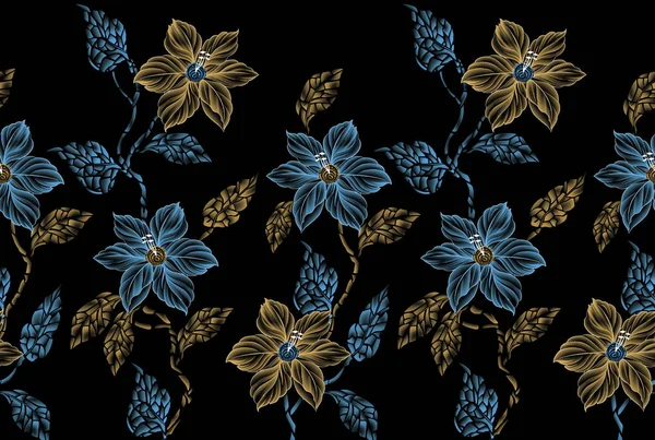 Seamless dark textile floral border