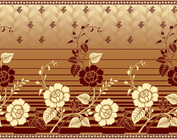 Seamless Brown Traditional Indian Textile Flower Border — Stock Photo, Image