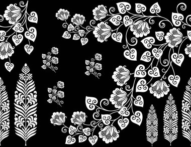 Siyah ve beyaz Tekstil çiçek sınır