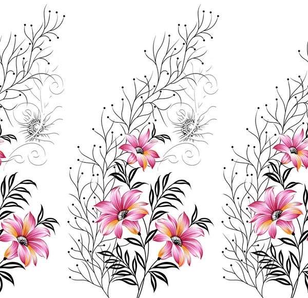 Seamless textile floral border design on white background