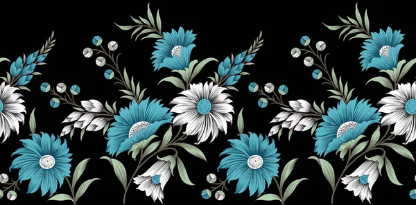 Diseño Borde Floral Textil Sin Costuras —  Fotos de Stock