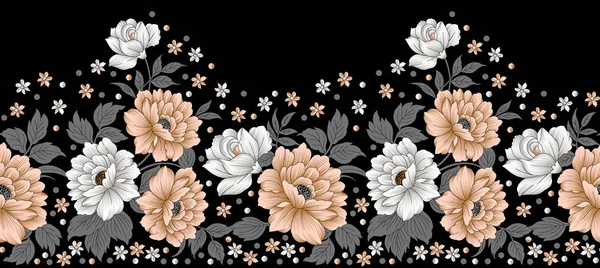 Naadloze Textiel Florale Rand Ontwerp — Stockfoto