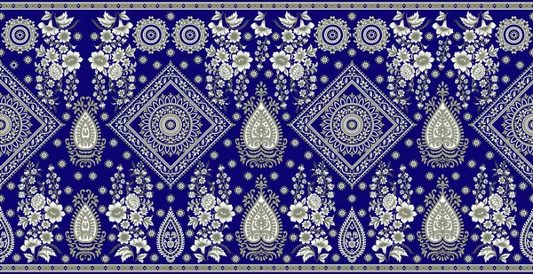 Sömlös Traditionell Indisk Textil Blommig Gräns Design — Stockfoto