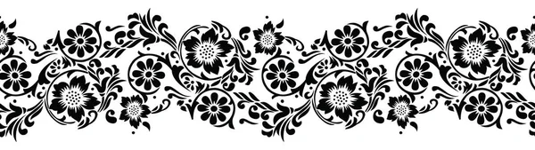 Seamless black and white textile floral border — Stock Vector