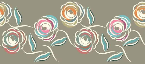 无缝抽象玫瑰花边框 — 图库矢量图片