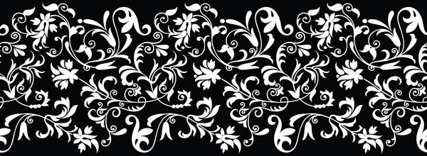 Seamless black and white vintage floral border