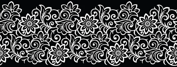 Płynne czarno-białe vintage kwiatowa granica — Wektor stockowy