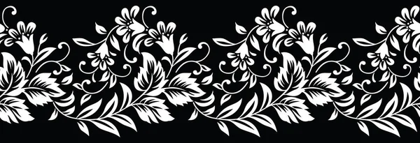 Bezszwowe czarny-biały kwiat granicy — Wektor stockowy