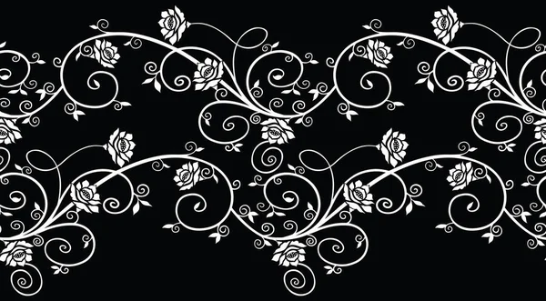 Бесшовная черно-белая винтажная цветочная граница — стоковый вектор
