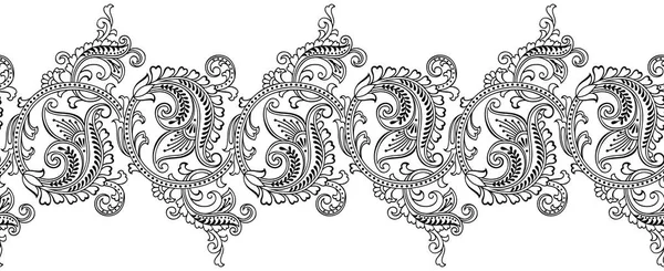 Seamless black and white traditional indian paisley border — Stock Vector