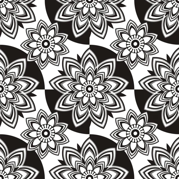 Motif Floral Damassé Noir Blanc Sans Couture — Image vectorielle