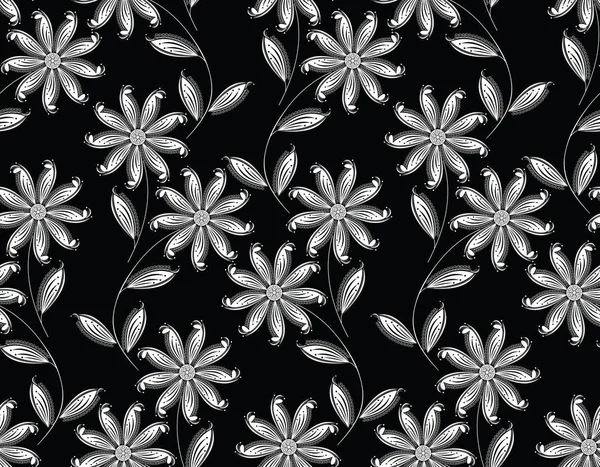 Seamless black and white designer flower pattern — Stock Vector