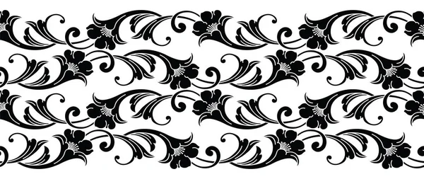 Borda floral vetor vitoriano preto e branco sem costura — Vetor de Stock
