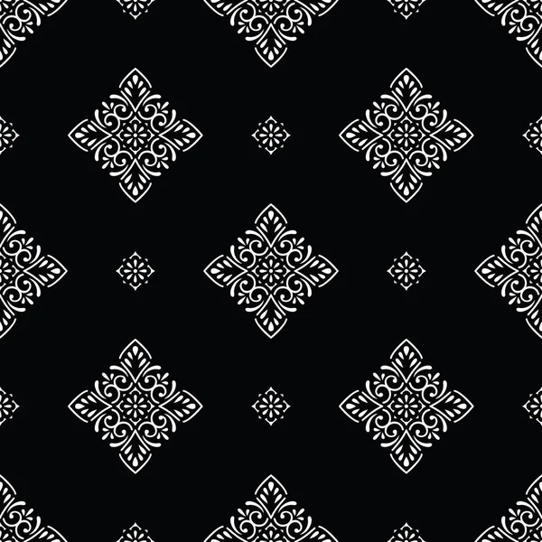 Бесшовные черно-белые винтажные векторные обои Дамаск — стоковый вектор