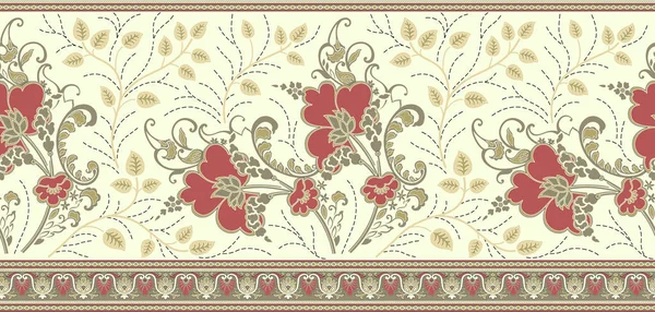 Diseño Frontera Floral Textil Indio Tradicional Sin Costuras — Foto de Stock