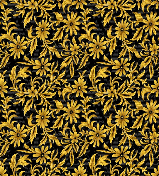 Nahtlose Goldene Vintage Blumenmuster Mit Dunklem Hintergrund — Stockfoto