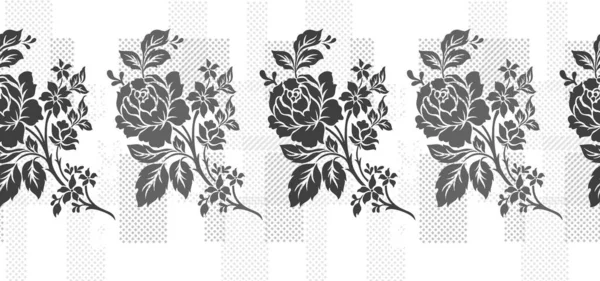 Sans Couture Gris Textile Rose Bordure Fleur — Photo