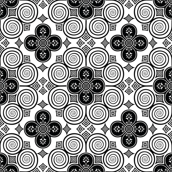 Fond d'écran damassé indien traditionnel noir et blanc sans couture — Image vectorielle