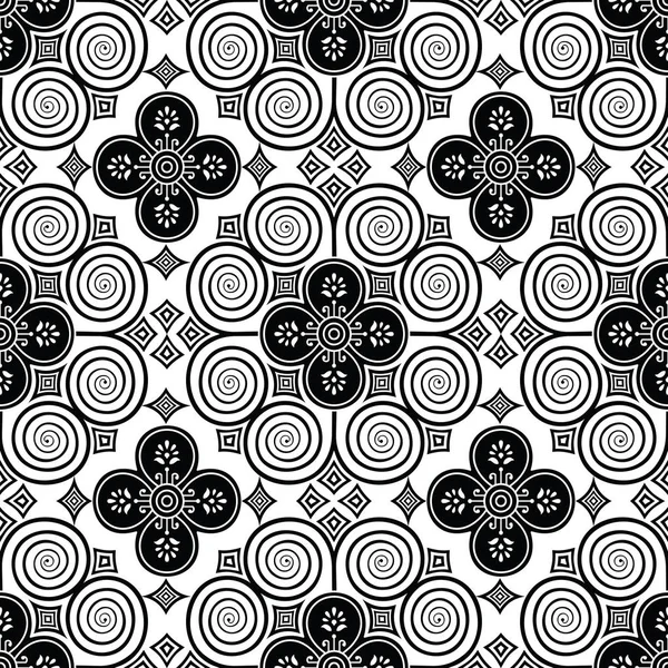 Papel pintado de damasco indio tradicional blanco y negro sin costuras — Vector de stock