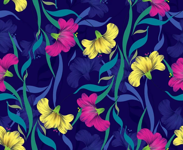 Padrão de flor têxtil sem costura colorido fantasia — Vetor de Stock
