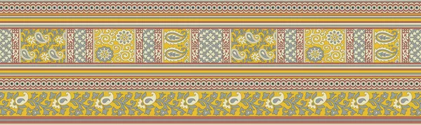 Vintage Seamless Indian Textile Paisley Floral Border — Stock Photo, Image