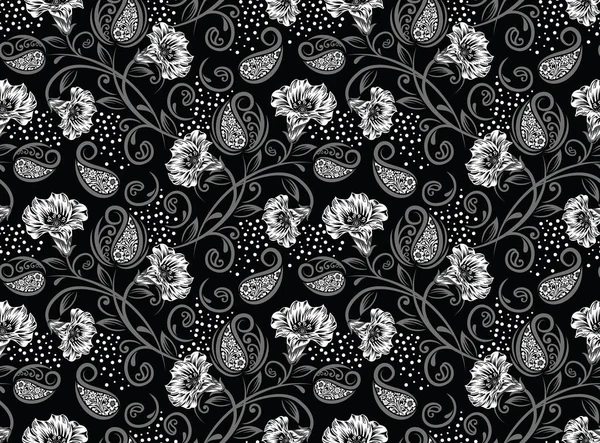 シームレスな黒と白のバラの花の背景 — ストックベクタ