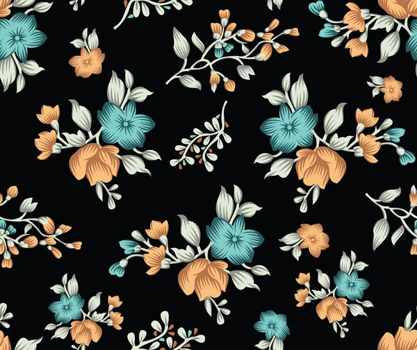 Mignon motif floral textile foncé sans couture — Image vectorielle