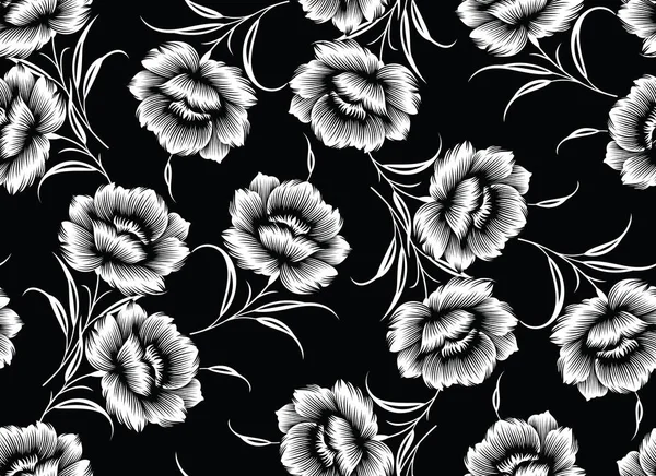 Patrón de flor textil blanco y negro sin costuras — Vector de stock