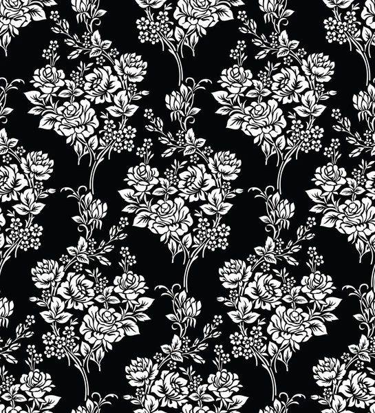 无缝抽象黑白玫瑰花图案 — 图库矢量图片