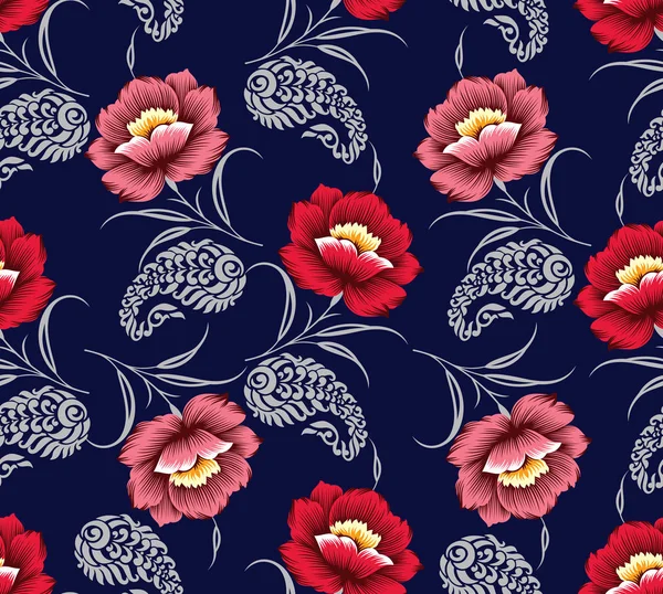 Patrón floral textil sin costuras con paisley — Vector de stock
