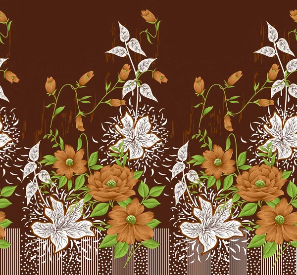 Borde Floral Textil Indio Tradicional Sin Costuras — Foto de Stock