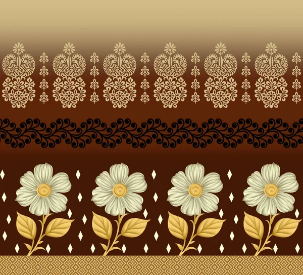Seamless Traditional Indian Textile Floral Border Design — Stock Photo, Image