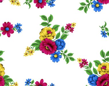 Beyaz arka plan üzerinde dikişsiz geleneksel hint tekstil çiçek deseni