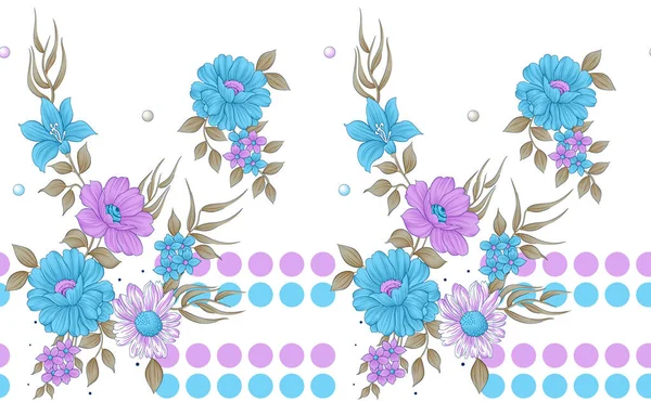 Seamless textile floral border on white background design