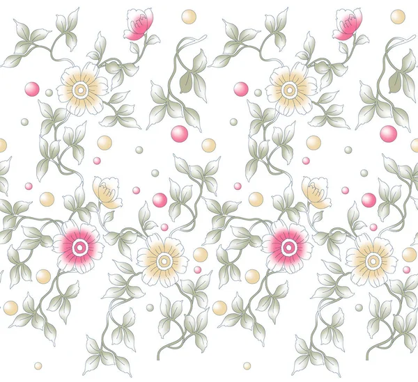 Bordure Florale Textile Mignon Sans Couture Sur Fond Blanc — Photo