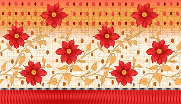 Borde Flor Textil Indio Tradicional Sin Costuras — Foto de Stock