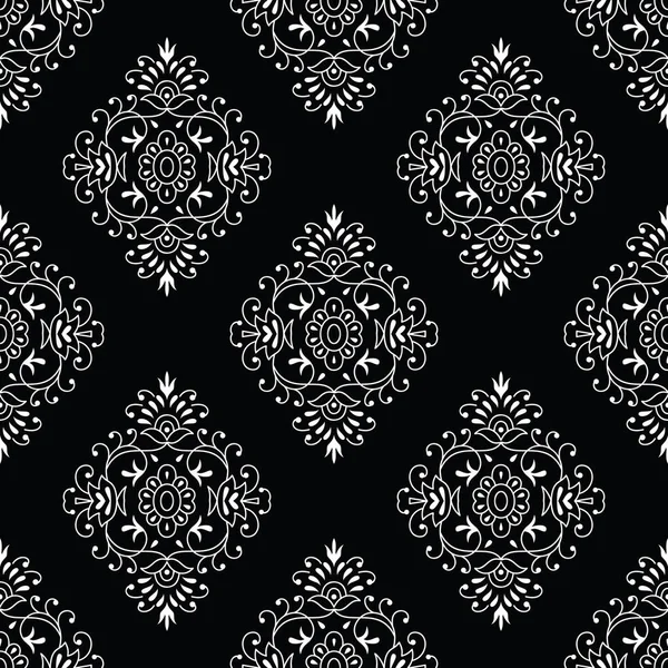Fondo de pantalla de damasco rico en blanco y negro sin costuras — Archivo Imágenes Vectoriales