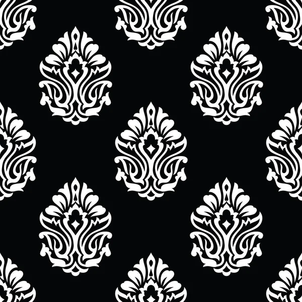 Seamless black and white Victorian damask pattern — Stock Vector